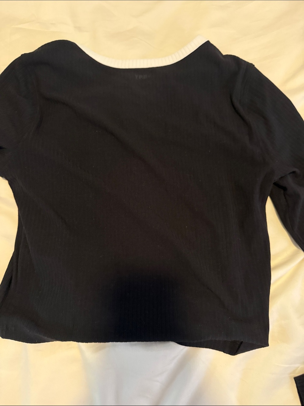 Black Ribbed Button-Front YPB Top with White Trim - Picture 3 of 3